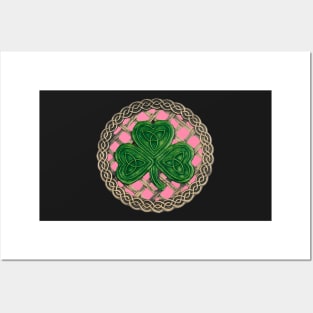 Celtic Knot Shamrock Pink Background Posters and Art